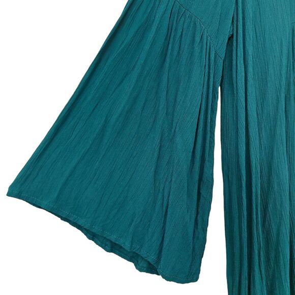 Pull&Bear Maxi Dress Womens Medium Green Bell Sleeve Pleated V-Neck Bohemian - Picture 5 of 10